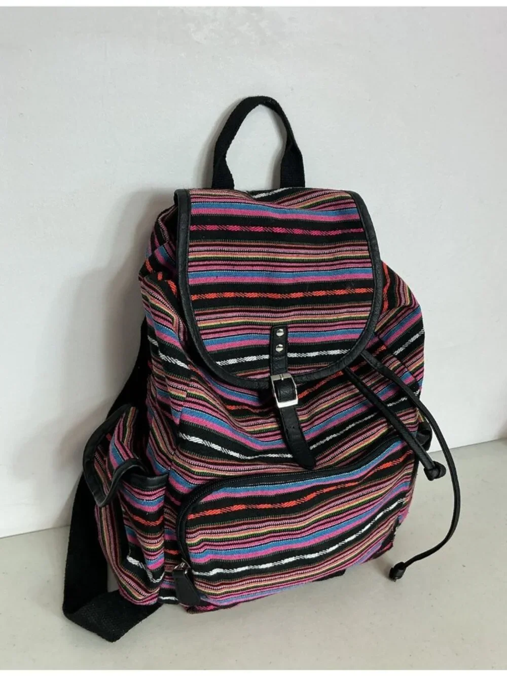 Baja Boho Backpack Unisex Woven Serape Bag Drawstring Hippie